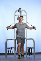 Dual Function High-Low Pulley Combo - Muscle D Fitness - Vertical Adjustable - Pin Selectorized - Handle Storage - Machine Horizon